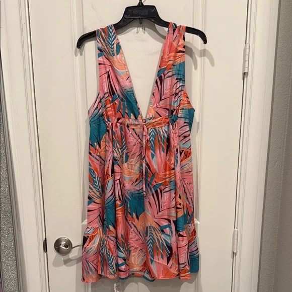 #64 Cupshe NWT, Tropical Leaf Print Sleeveless Dress, Size L. - Picture 1 of 5